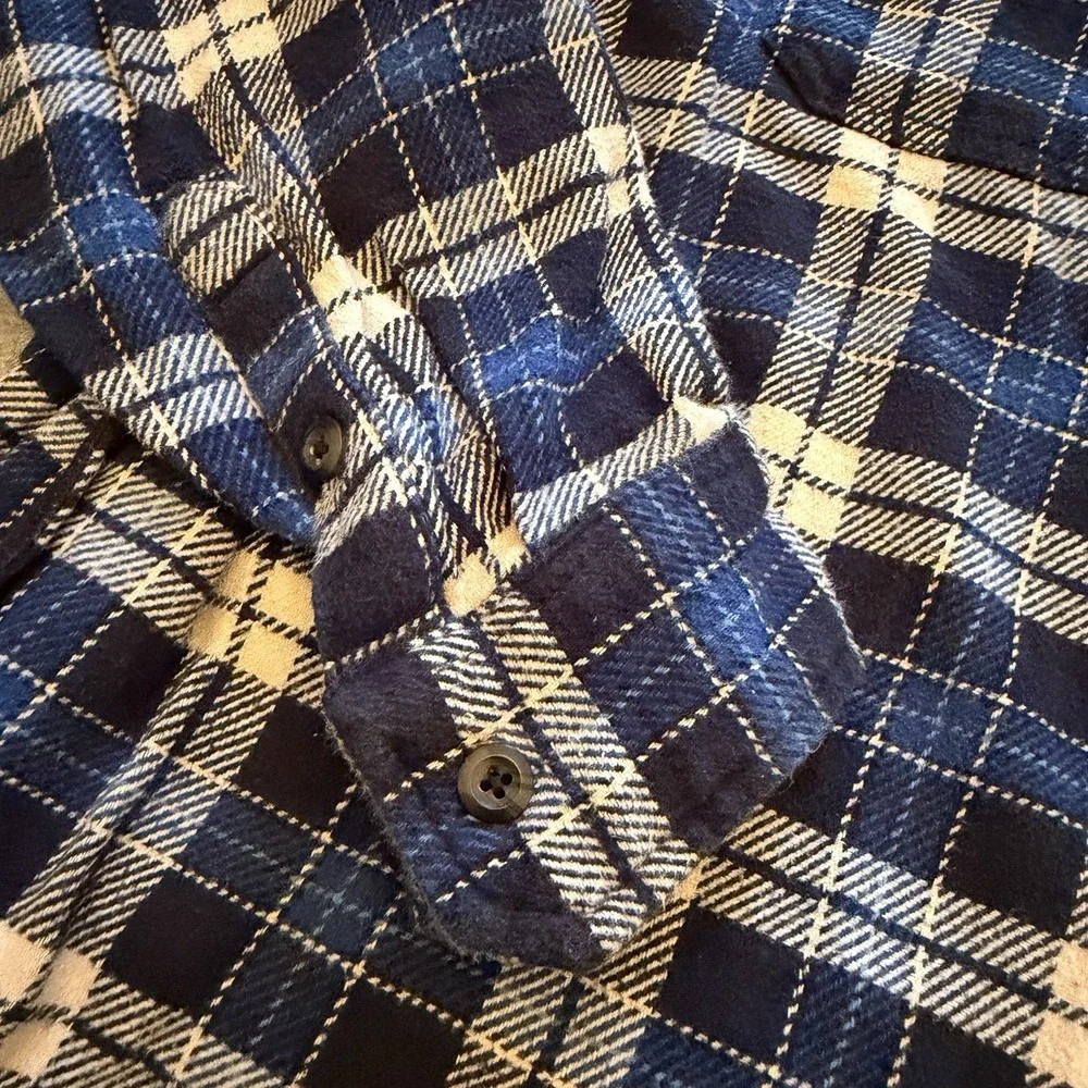ORVIS Men's Heavy Weight Flannel Blue White Plaid Pockets Outdoors Workwear XXL